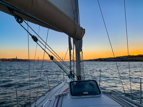 Sailing on river Tagus (Tejo), Lisbon, Portugal