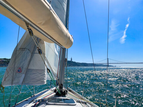 Sailing on river Tagus (Tejo), Lisbon, Portugal
