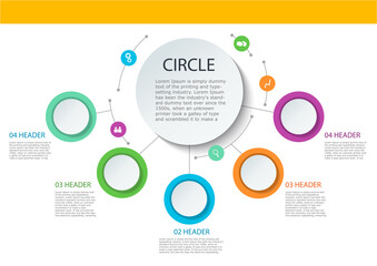 Abstract round infographics 5 step. Business illustration template line and paper circle. Color circle diagram.