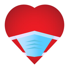 Obraz premium Red cute heart with mask vector icon for design and decoration.