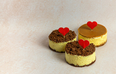 Lemony chocolate cheesecake with decorative hearts