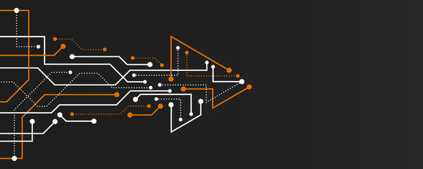 Template for hi-tech banner or presentation. Abstract modern digital data. Vector futuristic arrow made of circuit board.