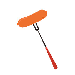 Sausage on a fork isolated on white background. Grilled sausage.