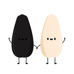 Black and white sesame seed character. Sesame seed on white background.