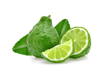 Naklejka na ściany i meble bergamot fruit with leaf isolated on white background