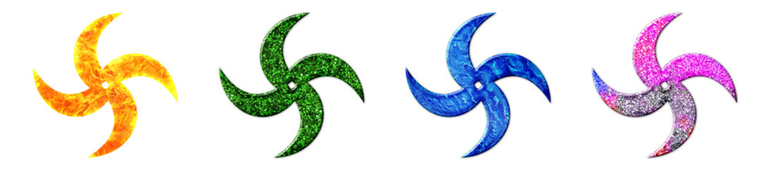 blades icons symbols, Glitters Green blue and fire Colors Illustration