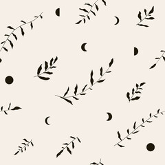 Vector Boho textured silhouettte monochrome drawing