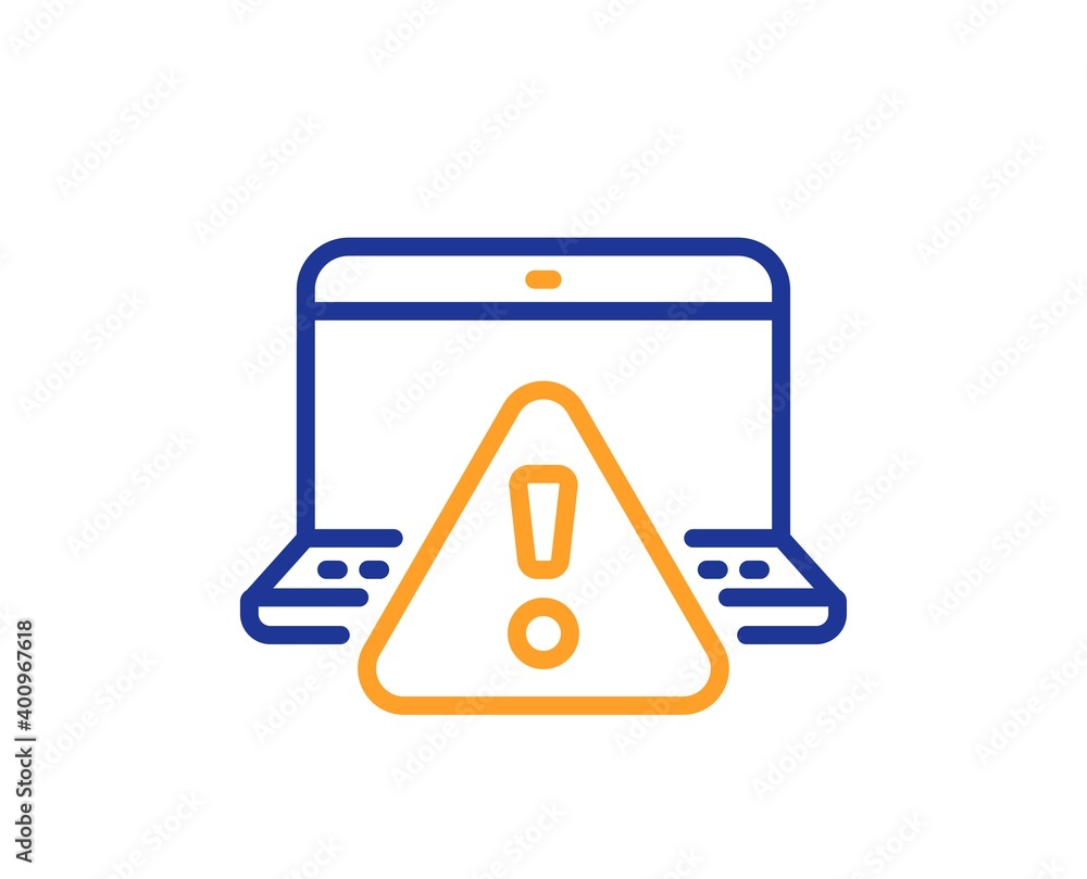 Poster online warning line icon. attention triangle sign. internet caution symbol. quality design element. 