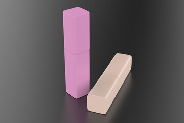 Lip Gloss Mockup  with cardboard packaging box isolated on white background. Copy space for creative design and logo. Luxurious beauty product for lip skin care.