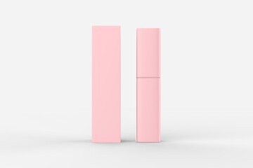 Lip Gloss Mockup  with cardboard packaging box isolated on white background. Copy space for creative design and logo. Luxurious beauty product for lip skin care.