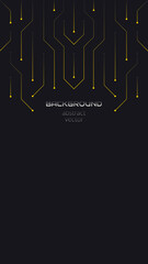 Vector abstract background on the theme of digital technology, future, cyberpunk. Dark background with bright yellow lines computer elements. Banner template design for web, copyspace.
