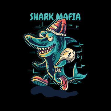 shark mafia cartoon animal illustration