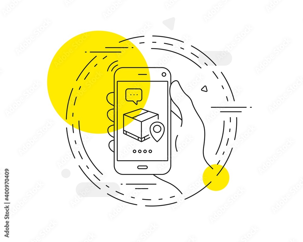 Poster parcel tracking line icon. mobile phone vector button. delivery monitoring sign. shipping box locati