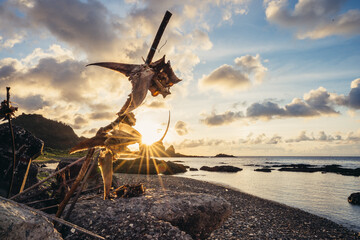 The light of sunset went through the dried fish at Lanyu island. Drying fish is part of the aboriginal culture in Lanyu.
