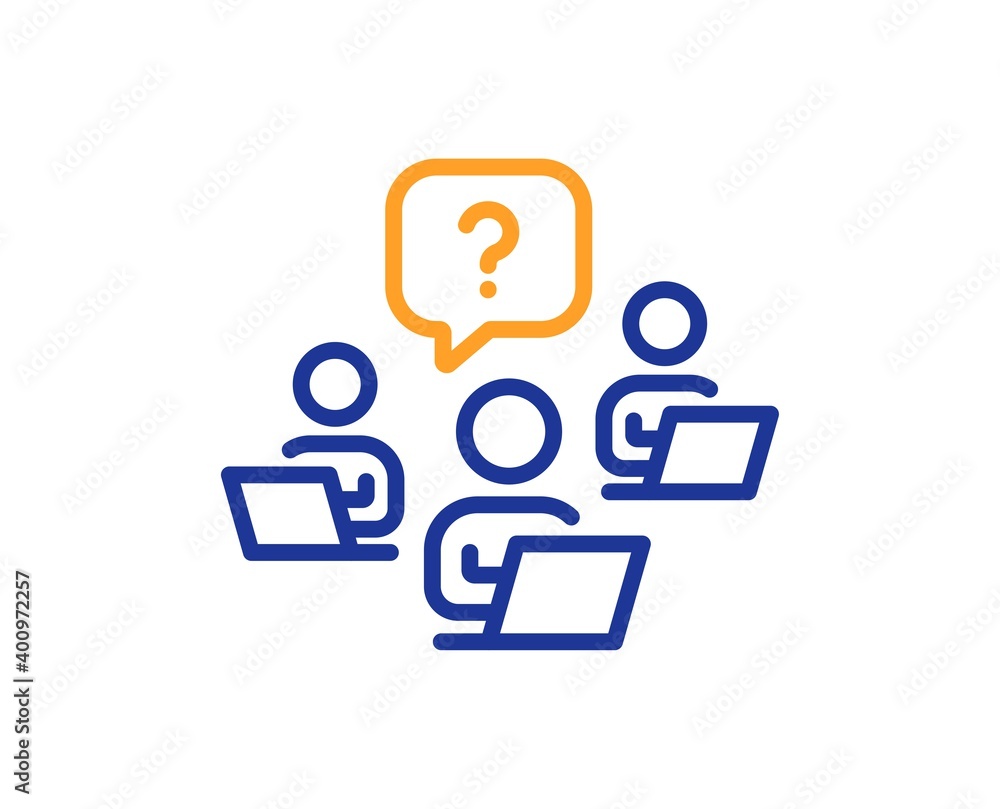 Poster teamwork question line icon. ask help sign. outsource support symbol. quality design element. line s