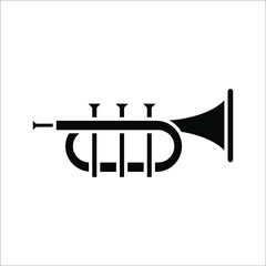 Trumpet silhouette style icon design on white background. color editable