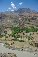 Rural view of the Afghan side of the Panj river valley in Darvaz district in Gorno-Badakshan, the Pamir mountain region of Tajikistan