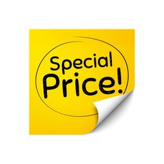 Special price symbol. Sticker note with offer message. Sale sign. Advertising Discounts symbol. Yellow sticker banner. Special price badge shape. Post note. Adhesive offer paper sheet. Vector