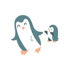 Penguins are playing catch-up. Vector children's illustration. Isolated on white. For printing, nursery decor.