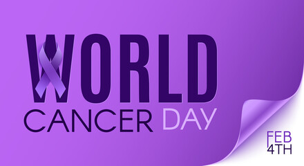 World cancer day purple background template with purple ribbon.