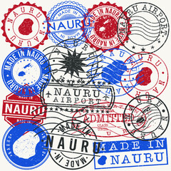 Nauru Set of Stamps. Travel Passport Stamp. Made In Product. Design Seals Old Style Insignia. Icon Clip Art Vector.