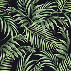 Naklejka na ściany i meble Tropical vector palm leaves pattern. Botanical illustration.