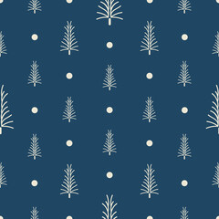 Vector ecru blue Christmas trees seamless pattern