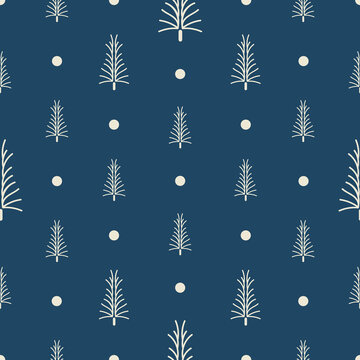 Vector ecru blue Christmas trees seamless pattern