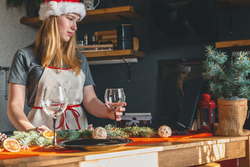 Christmas online holiday remote celebration X mas new year in lockdown coronavirus quarantine covid 19 new normal, social distance, remote communication, stay home vocation, Christmas party online