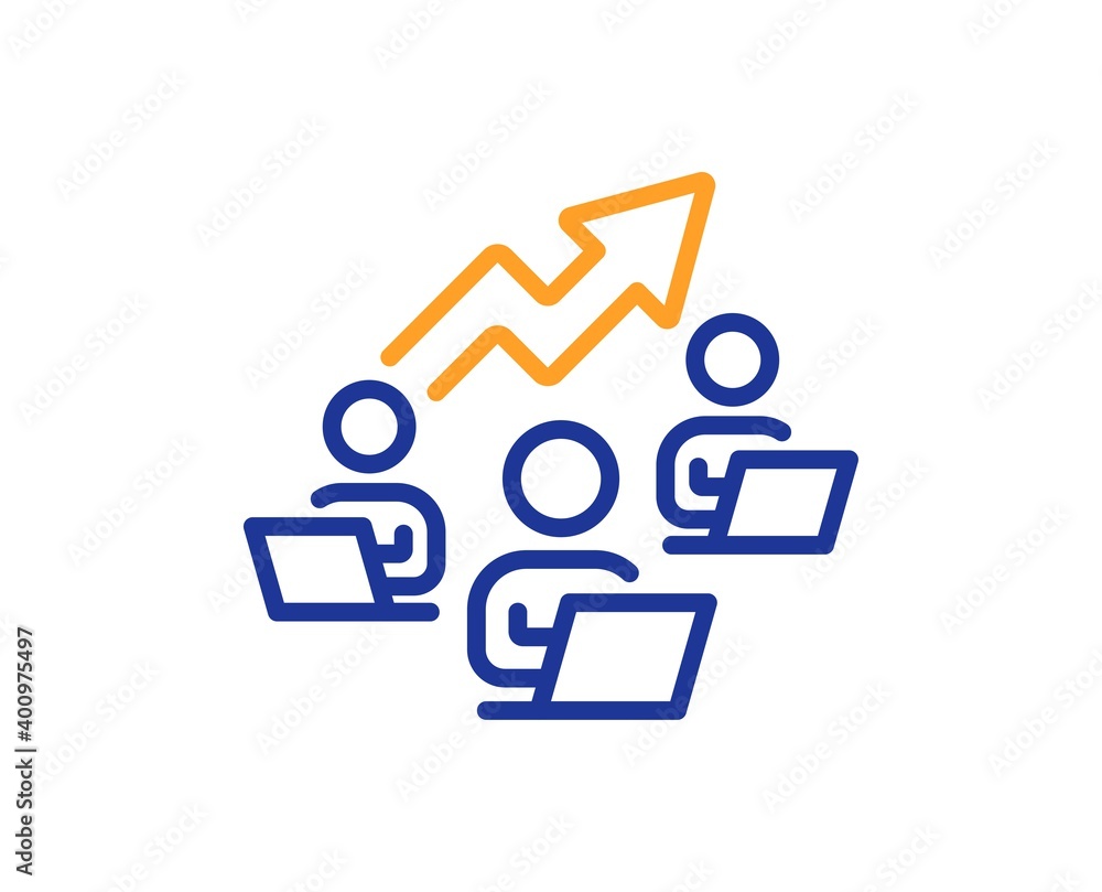 Poster teamwork chart line icon. remote office sign. team employees symbol. quality design element. line st
