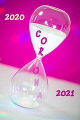 hourglass with text, corona, 2021