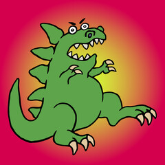 Cute green screaming cartoon dino. Vector illustration.