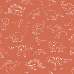 Dinosaurs hand drawn vector seamless line pattern