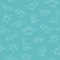 Dinosaurs hand drawn vector seamless line pattern