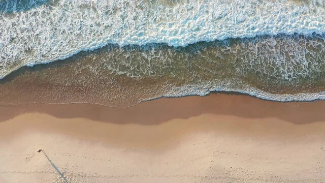 Aerial view of Copacabana beach in Rio de Janeiro at sunrise. Brazil. Big waves on Copacabana beach