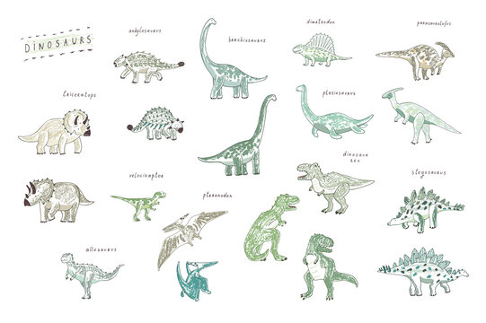 Dinosaurs hand drawn vector illustrations set