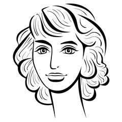 Imaginary face. Female portrait. Avatar. Black and white drawing.