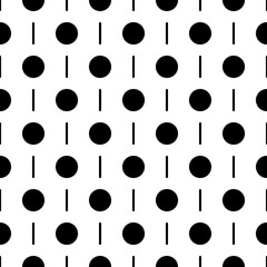 Circles, strokes seamless pattern. Dots, dashes print. Polka dot, lines ornament. Circular, linear figures wallpaper. Rounds, stripes background. Dotted, dashed backdrop. Abstract motif. Vector.