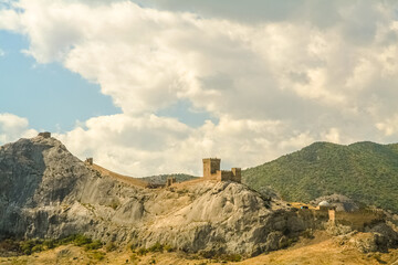 Fototapeta na wymiar Ancient castle in the Crimea on the rocks by the sea. Medieval building. Fairy knight's castle