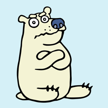 Cartoon grumpy polar bear. Vector illustration.