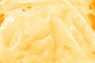 Yellow ink and watercolor texture on white paper background. Paint leaks and decalcomania effects. Hand-painted gouache abstract image. Mess on the canvas.