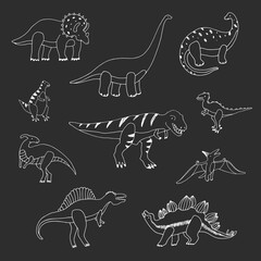 Dinosaurs hand drawn vector line illustrations set