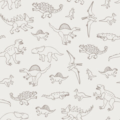Dinosaurs hand drawn vector seamless line pattern