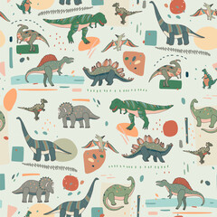 Dinosaurs hand drawn vector seamless pattern © GooseFrol