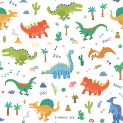 Dinosaurs hand drawn vector seamless pattern