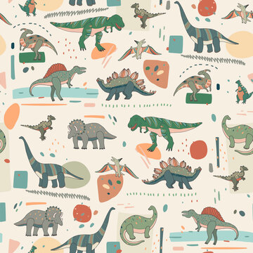 Dinosaurs hand drawn vector seamless pattern
