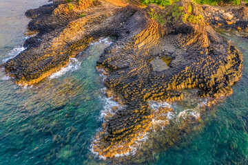 Aerial view of Ganh Da Dia or Dia stone at Phu Yen, Vietnam. Unesco heritage