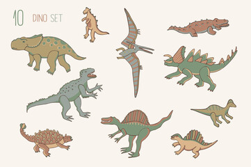 Dinosaurs hand drawn vector pastel colors illustrations set © GooseFrol