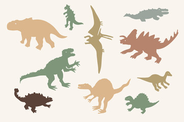Dinosaurs hand drawn vector silhouette illustrations set
