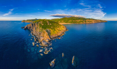 Aerial view of Dai Lanh Lighthouse, Phu Yen. This place is considered the first place to receive...